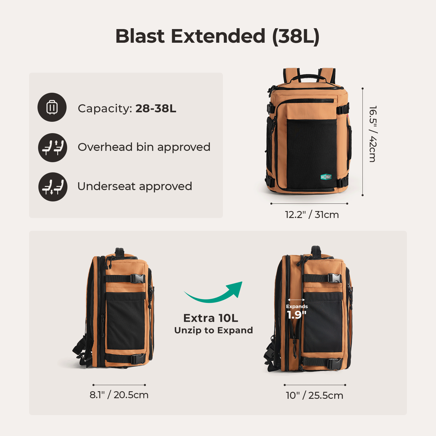 Blast 28L-38L Extended Mesh Carry On Travel Backpack - Stellarmarketstore